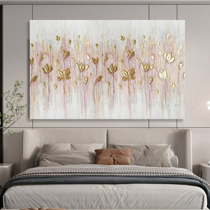 Gold - Pink Floral Art for Elegant Bridal Suite Decor DLZ3259