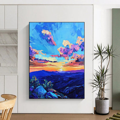 Colorful Mountain Sunset Vibrant Landscape Art for Adventure - Themed Home & Outdoor Enthusiast’s Living Room STSC1457