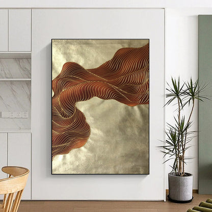 Gold - Brown Line Fabric Art for Living Room & Bedroom DLZ0537