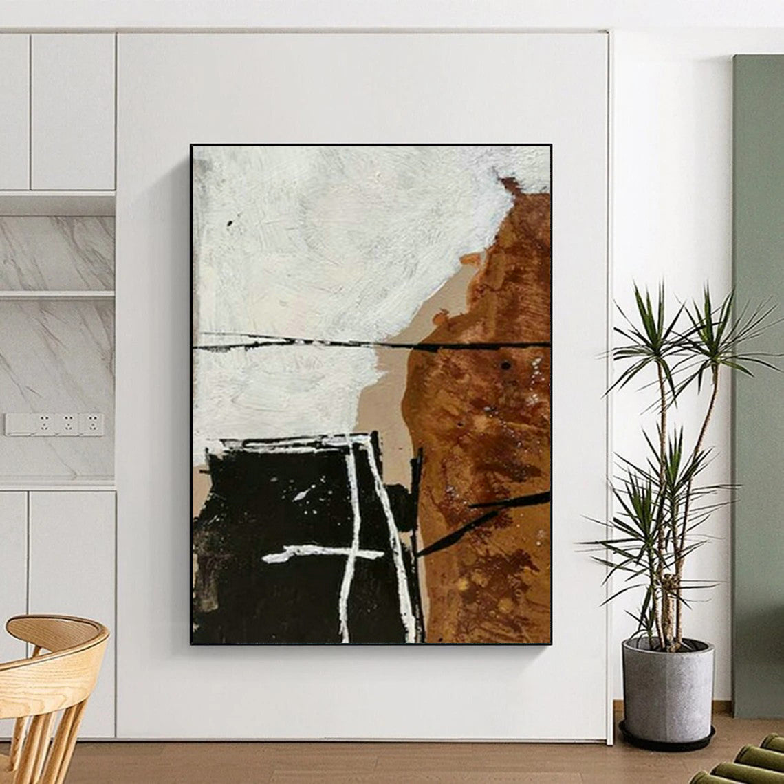 Brown - White Abstract Art for Rustic Home Office & Art Gallery DLZ2030