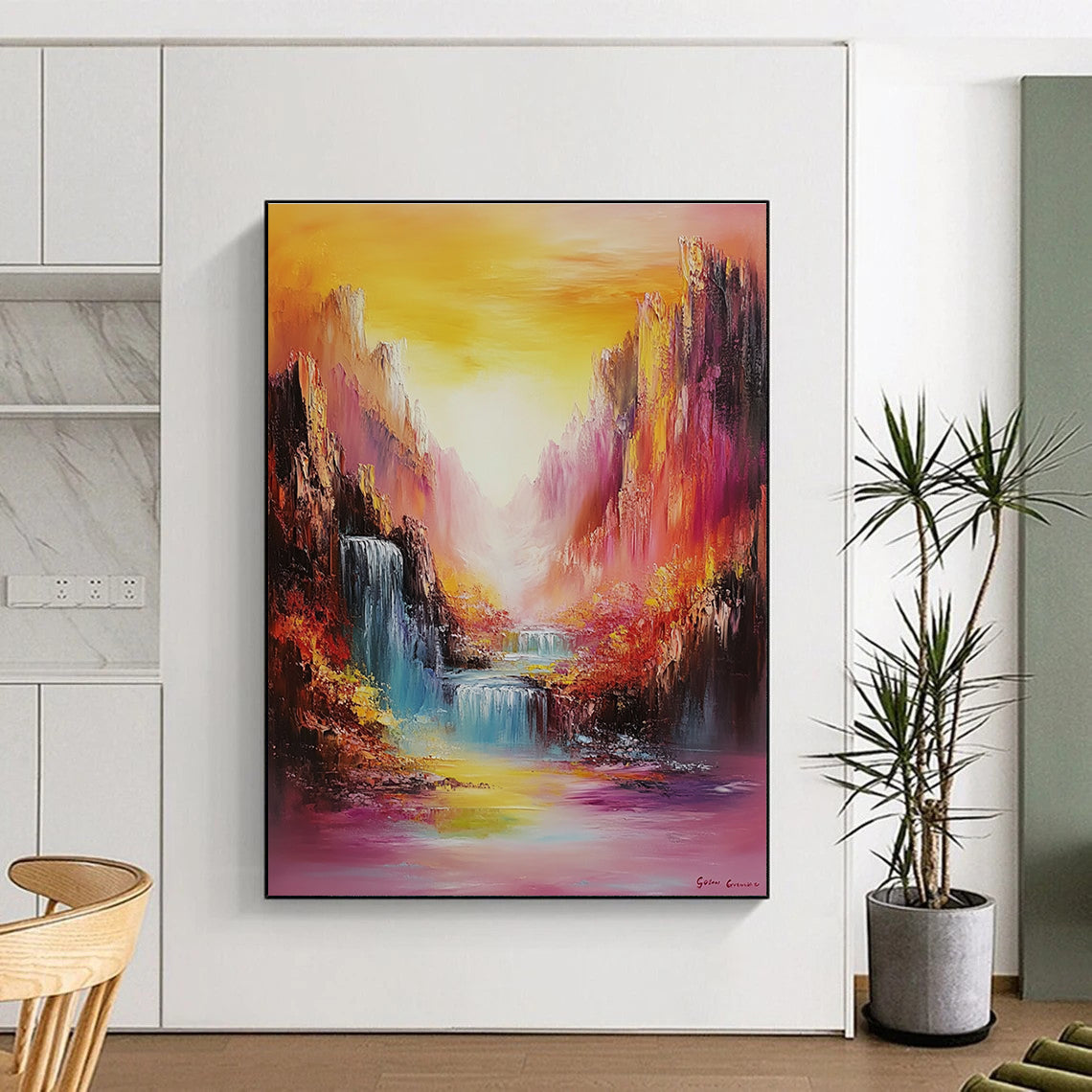 Colorful Mountain Waterfall Art for Adventure - Themed Hotel Lobby & Nature - Inspired Spa STSC1374