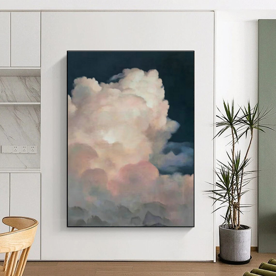 Pink Clouds in Dark Night Abstract Art for Bedroom & Café DLZ0582