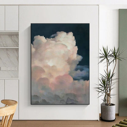 Pink Clouds in Dark Night Abstract Art for Bedroom & Café DLZ0582