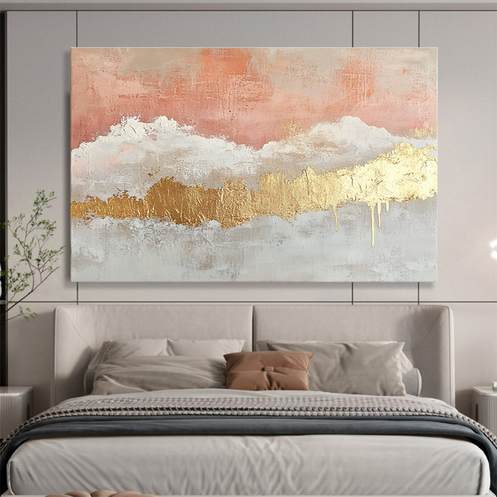 Pink - Gold Abstract Clouds Art for Bridal Suite & Chic Retail Store SC236