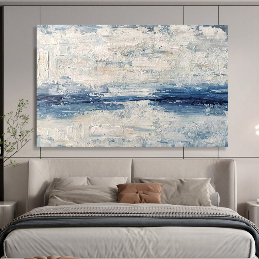 Blue - White Abstract Art for Coastal Home Bedroom Headboards DLZ3175