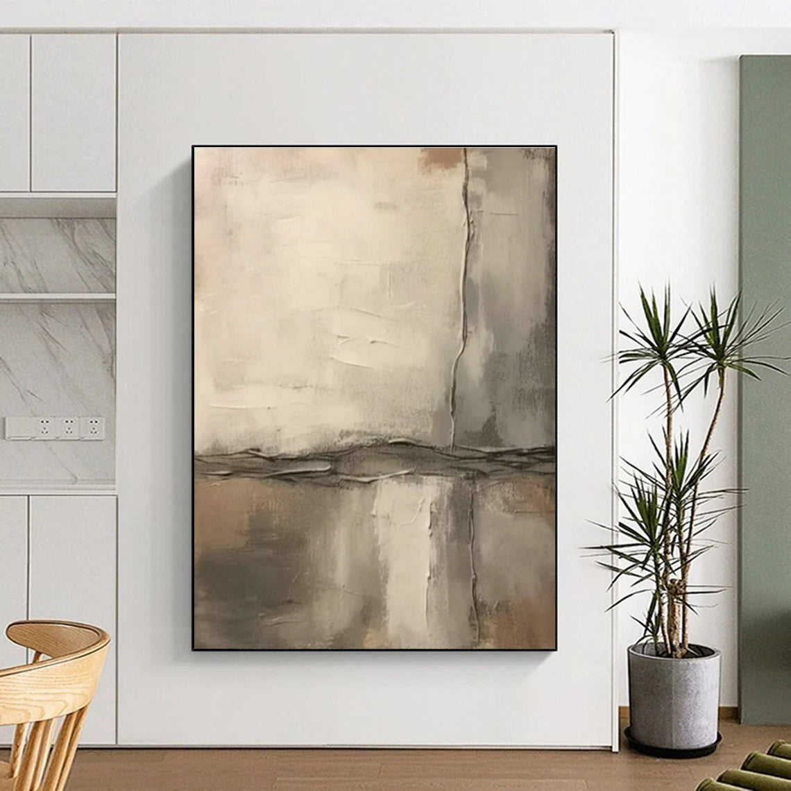 Gray - White Textured Abstract for Contemporary Home Library & Minimalist Art Showroom DLZ1585