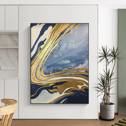 Blue - Gold Marble Abstract for High - End Jewelry Store & Luxury Penthouse Lounge DLZ0887