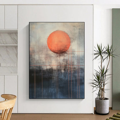 Orange Sun with Red Lines for Abstract Art Gallery & Contemporary Living Room STSC1138