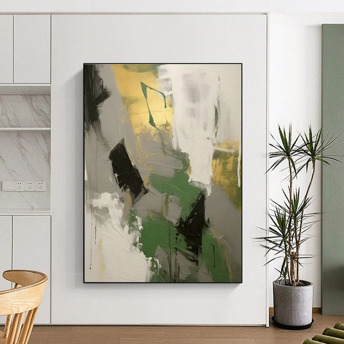 Green - Gray - Gold Abstract Art for Eco - Friendly Home & Wellness Center DLZ1697