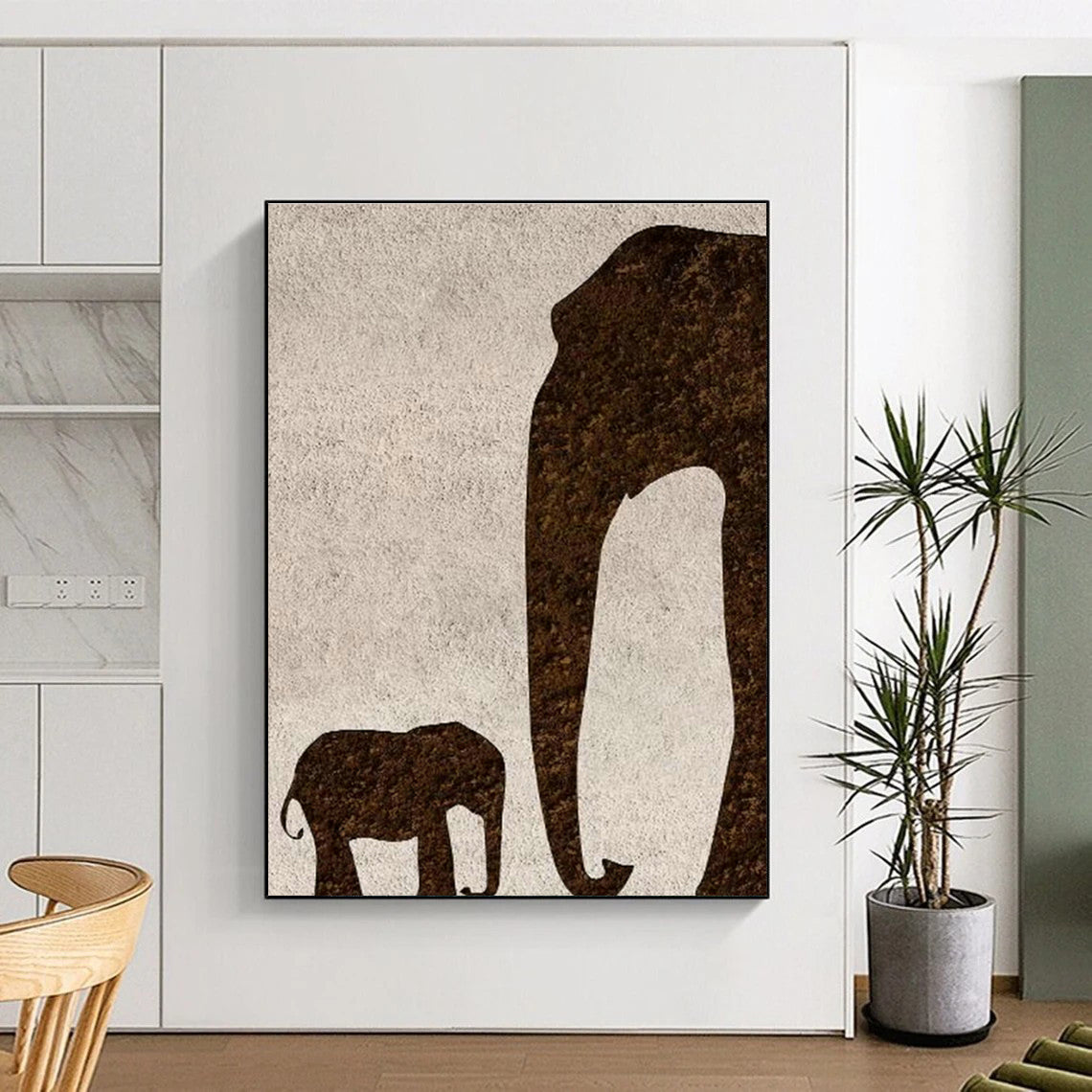 Elephant Silhouette Oil Painting for Family - Friendly Home & Safari - Themed Nursery DLZ1336