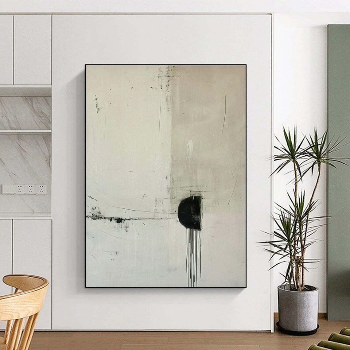 Black - White Minimalist Abstract Art for Modern Office & Art Gallery Corridor DLZ1831