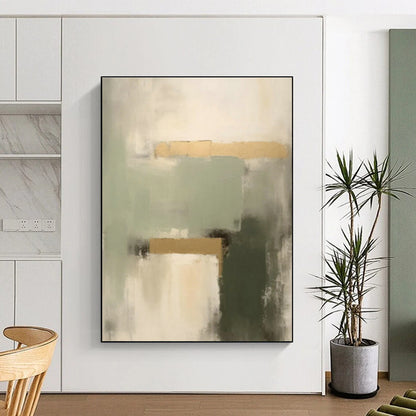 Sage - Gold Abstract Art for Bohemian Boutique Hotel & Art Deco Dining Room DLZ0845