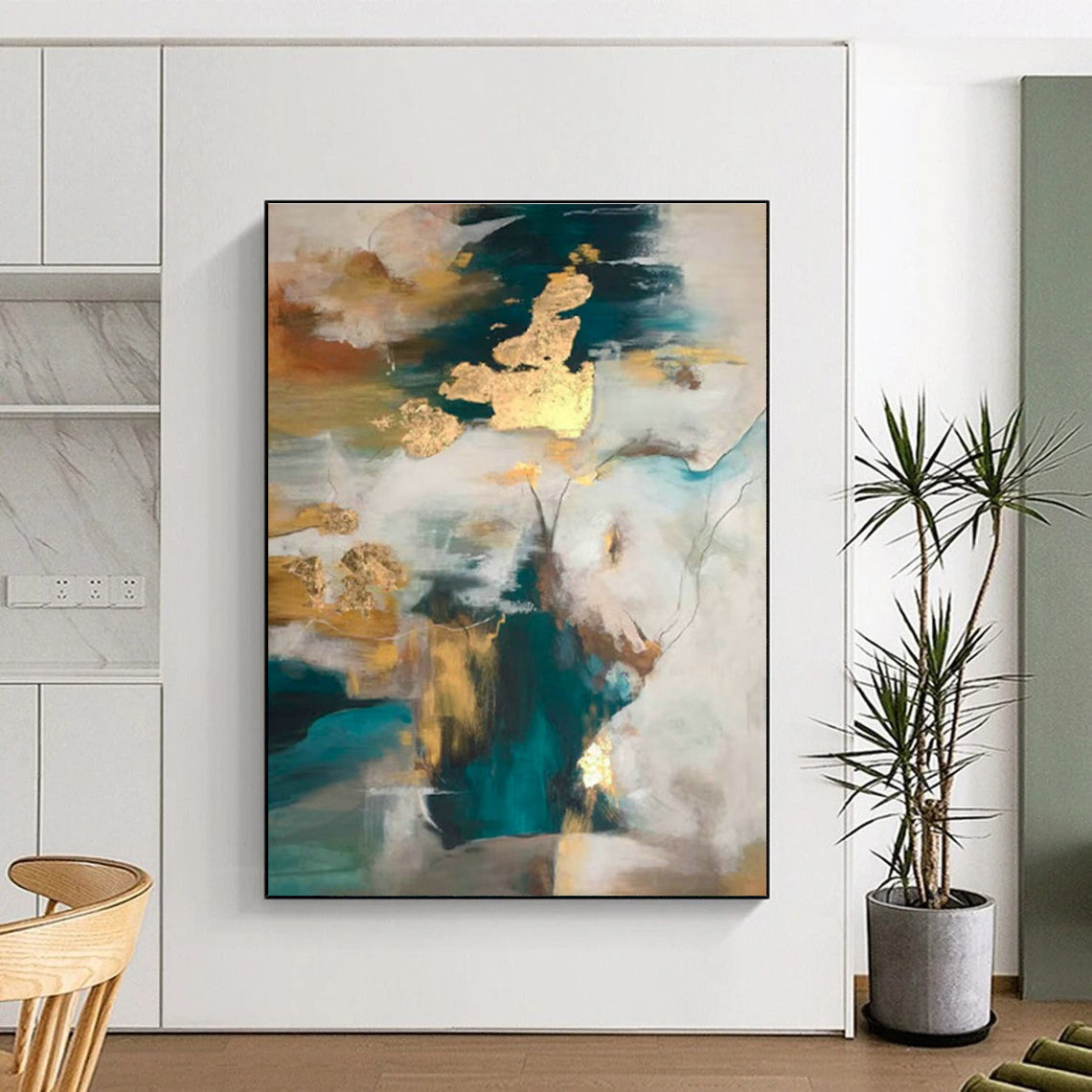 Blue - Gold - White Abstract Art for Coastal Luxury Home & High - End Art Lounge DLZ1899