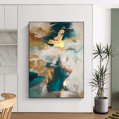 Blue - Gold - White Abstract Art for Coastal Luxury Home & High - End Art Lounge DLZ1899