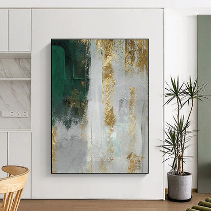 Green and Gold Abstract Art for Opulent Hotel Suite & Nature - Loving Art Collector’s Home DLZ2218