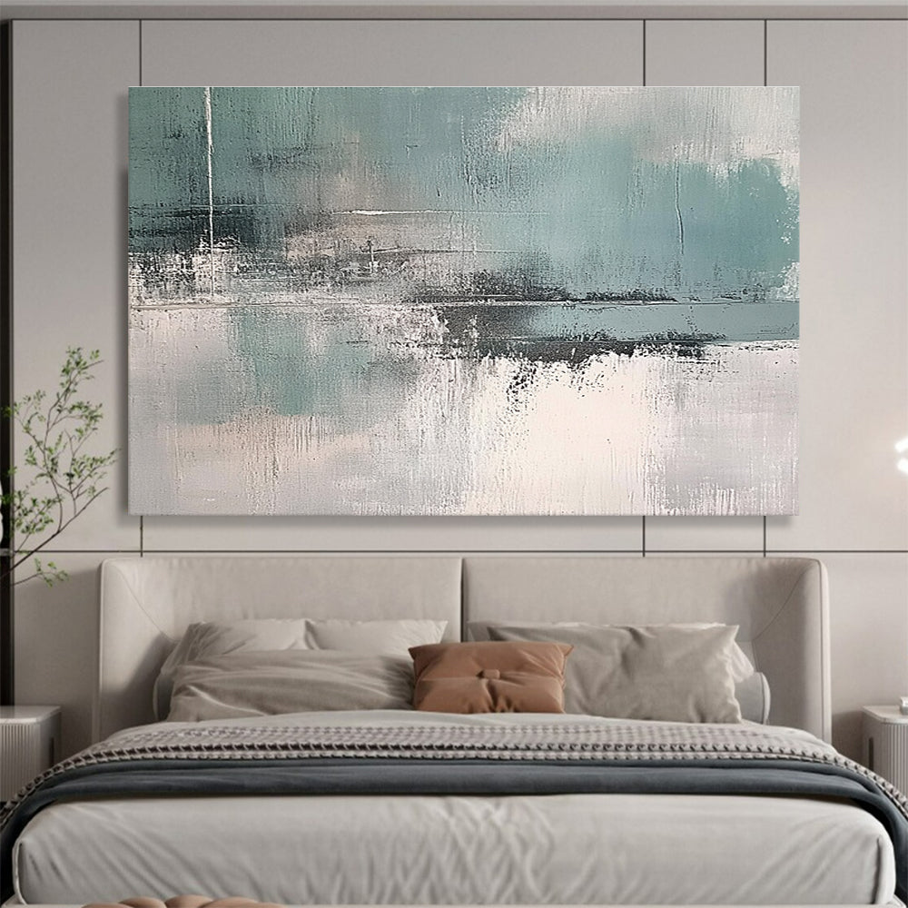 Gray and Teal Abstract Landscape Art for Minimalist Home Office & Contemporary Art Gallery SC296