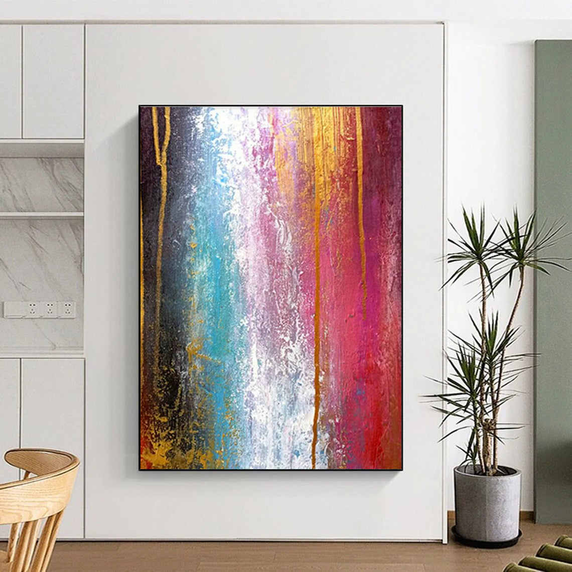 Colorful Gold - Accent Abstract Art for Luxury Hotel Lobby Entrance Walls DLZ0002