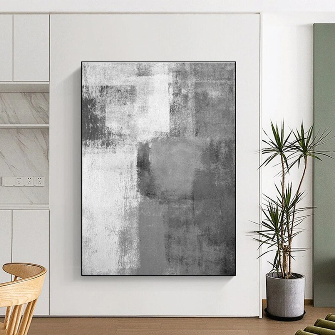 Gray - White Square Abstract Art for Minimalist Studio & Nordic - style Bedroom DLZ0569