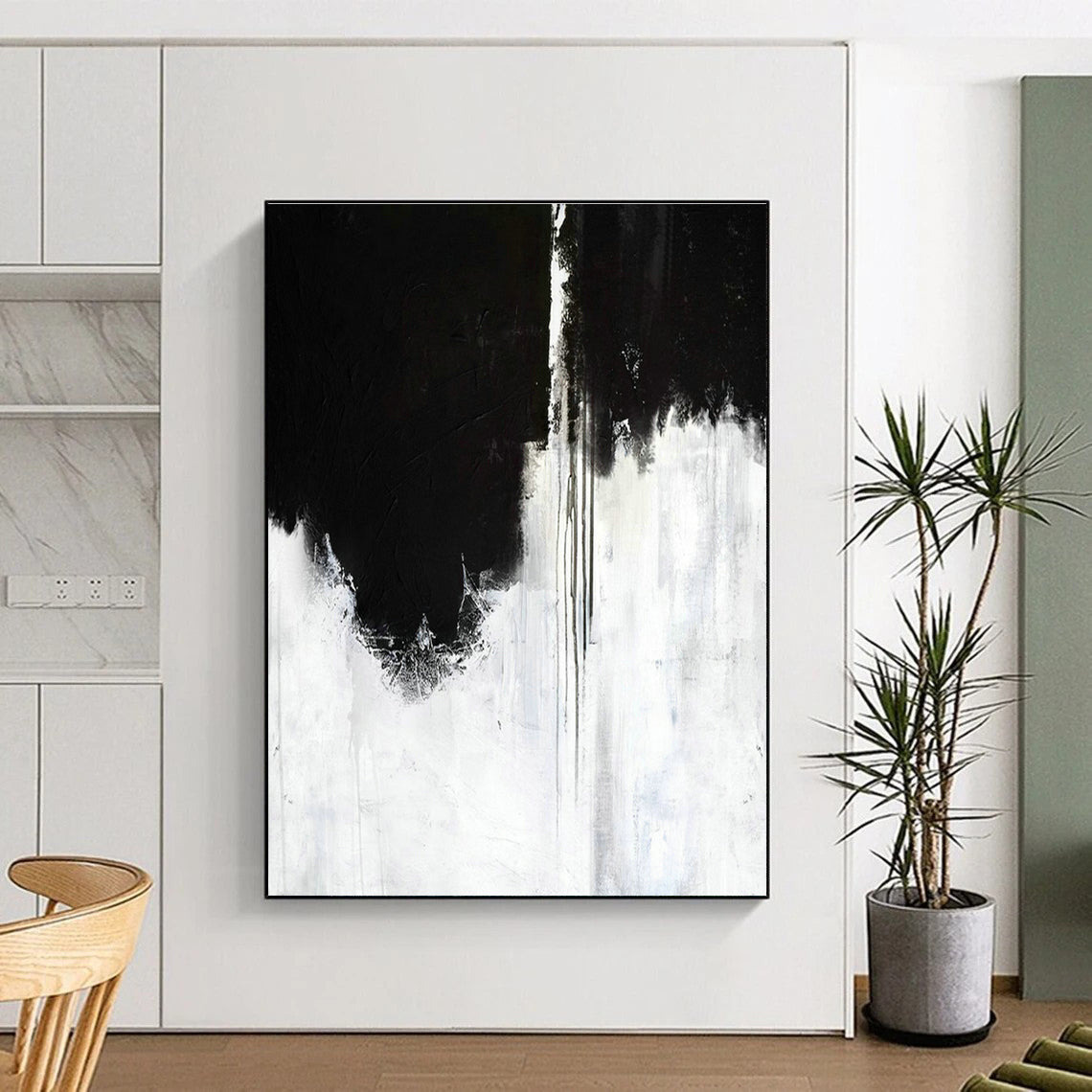 Black - White Drip Art for Contemporary Living Room & Art Gallery DLZ2053