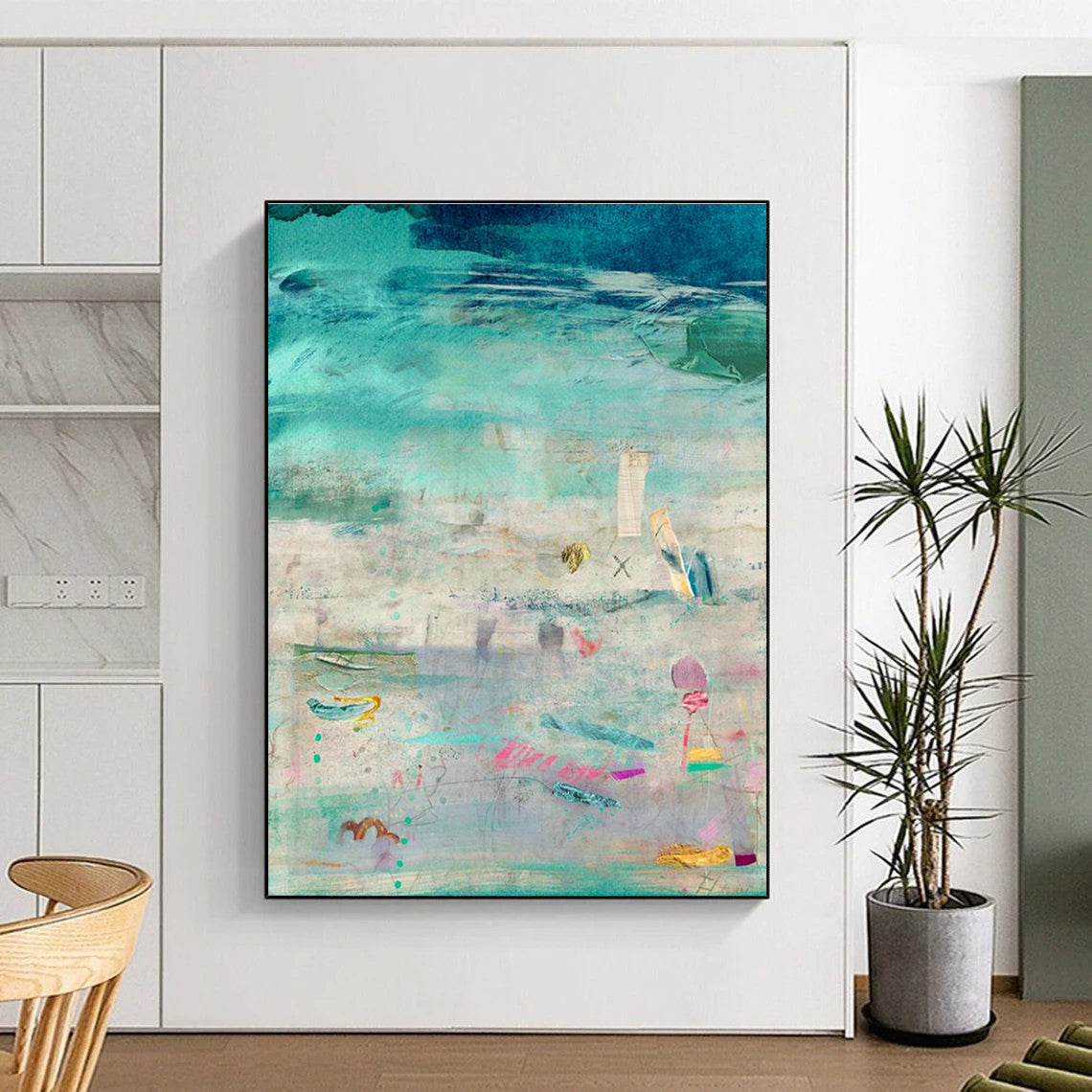 Teal - Green Collage Art for Coastal Home Office Nooks DLZ0133