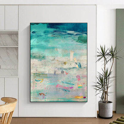 Teal - Green Collage Art for Coastal Home Office Nooks DLZ0133