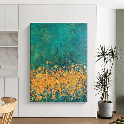 Yellow Flowers on Teal Art for Garden - Themed Café & Nature Lover’s Bedroom STSC1110