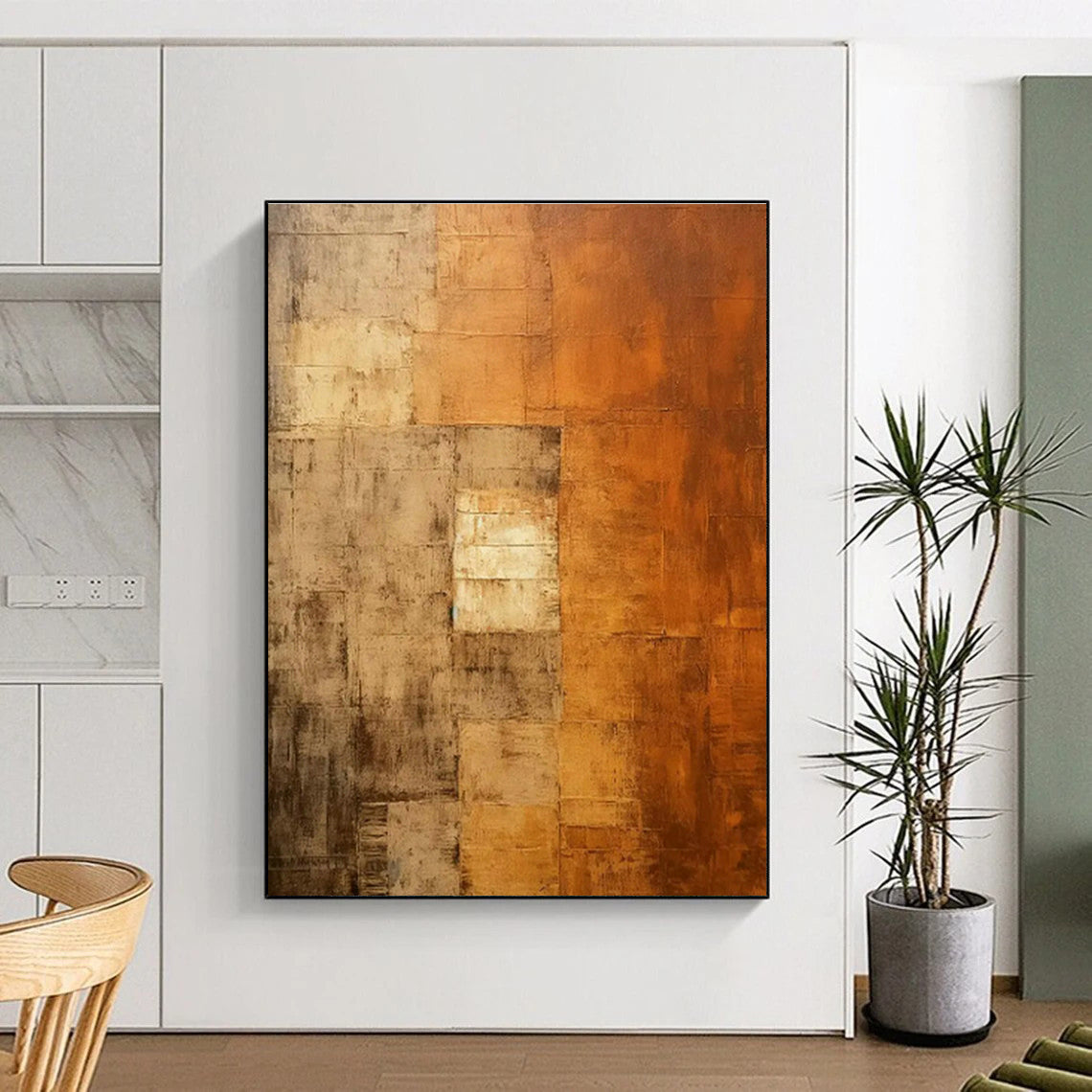 Brown - Grey Square Abstract Art for Living Room & Study DLZ0522