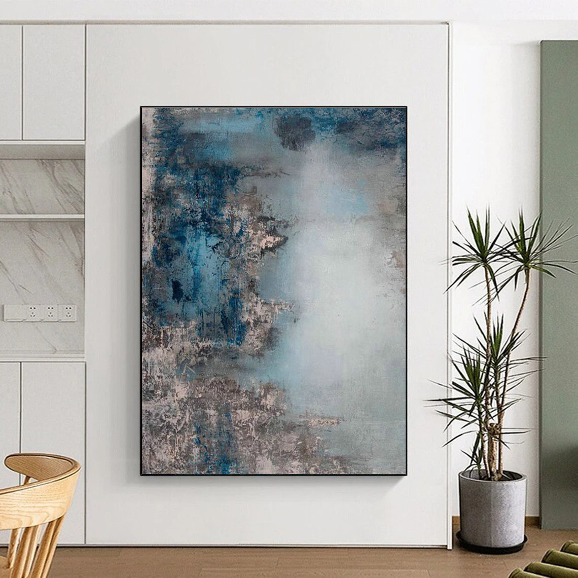 Blue - Gray Abstract Art for Modern Home Office Focus Zones DLZ0020