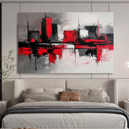 Red - Black Cityscape Abstract Art for Corporate Boardroom & Urban - Themed Bar SC239