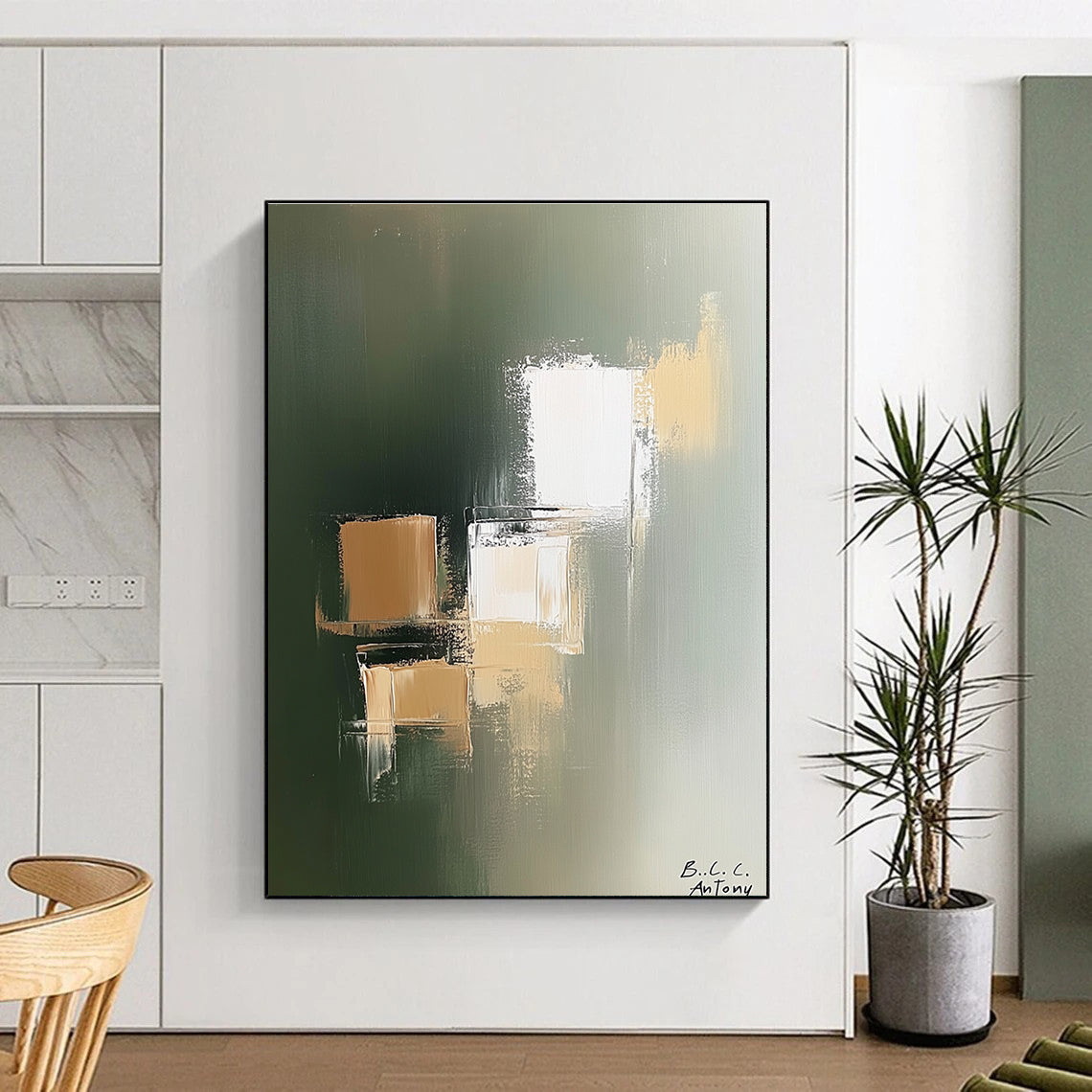 Subtle Geometric Shapes on Green for Nature - Themed Bedroom & Creative Workplace STSC212