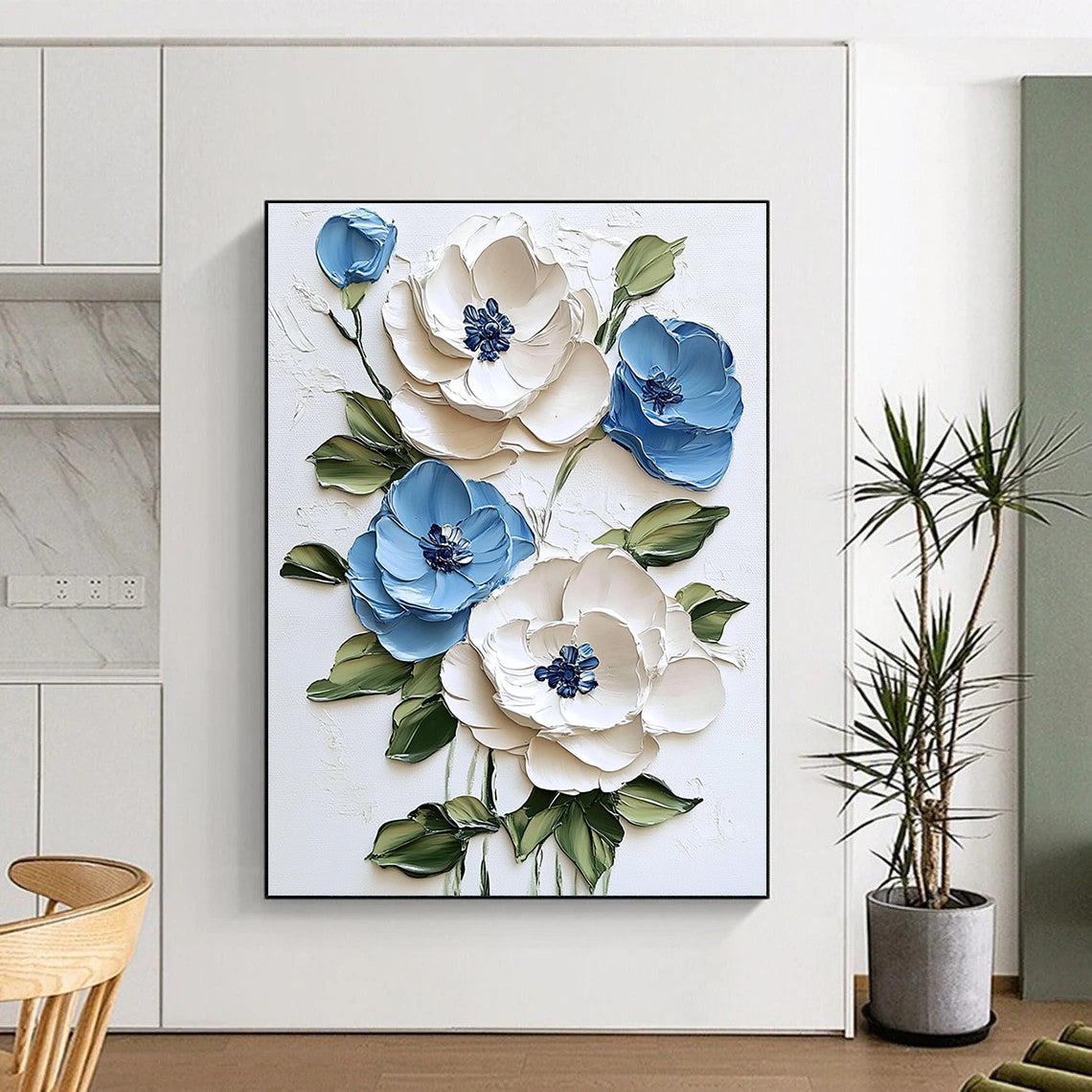 3D Blue and White Flowers Floral Art for Cottage - Style Bedroom & Garden - Themed Café STSC1471
