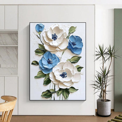 3D Blue and White Flowers Floral Art for Cottage - Style Bedroom & Garden - Themed Café STSC1471