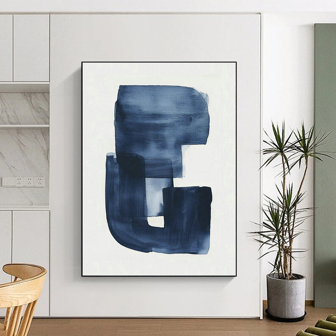 Blue Ink Abstract Art for Minimalist Home Office & Japanese - Inspired Tea Room DLZ1629