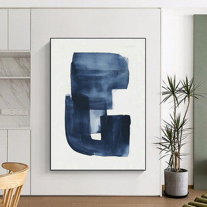 Blue Ink Abstract Art for Minimalist Home Office & Japanese - Inspired Tea Room DLZ1629