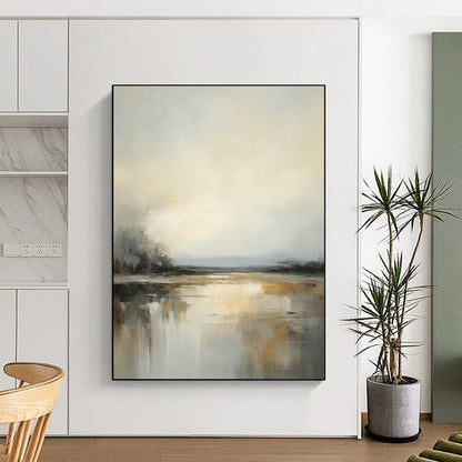 Misty Lake Landscape Art for Tranquil Bedroom & Lakeside Villa Lounge DLZ0830