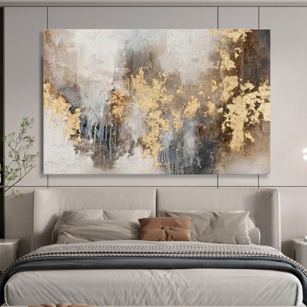 Gold - Foil Grey - Tone Abstract Art for Luxurious Living Room DLZ2797