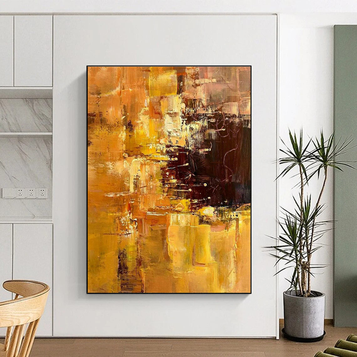 Golden Abstract Art for Dining Room & Living Room DLZ0324