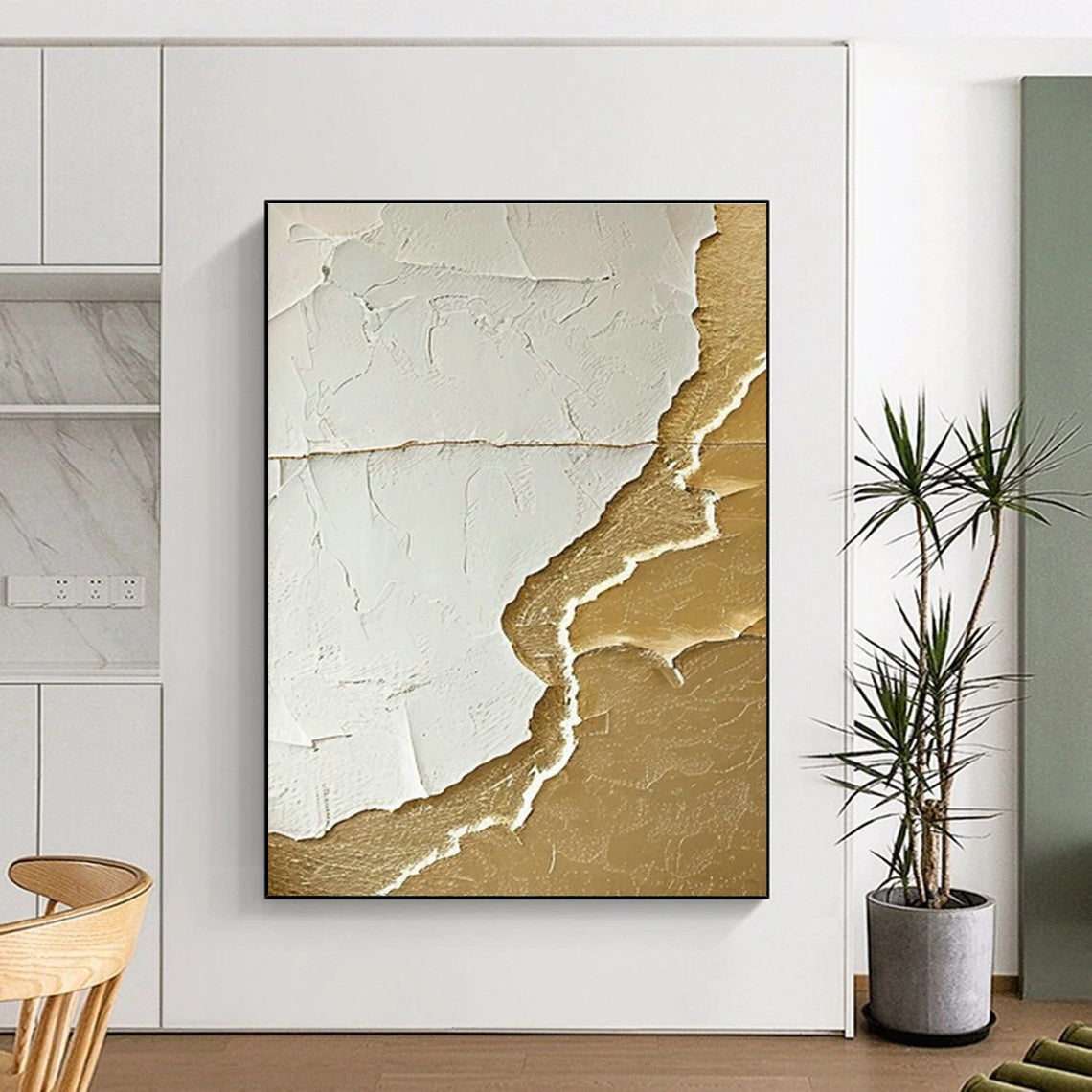 White - Gold Relief Art for Luxury Hotel Suite & High - End Jewelry Boutique DLZ0993