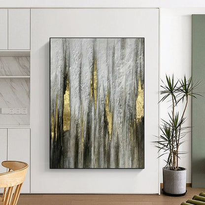Grey - Gold Vertical Lines Abstract Art for Living Room & Bedroom DLZ0500