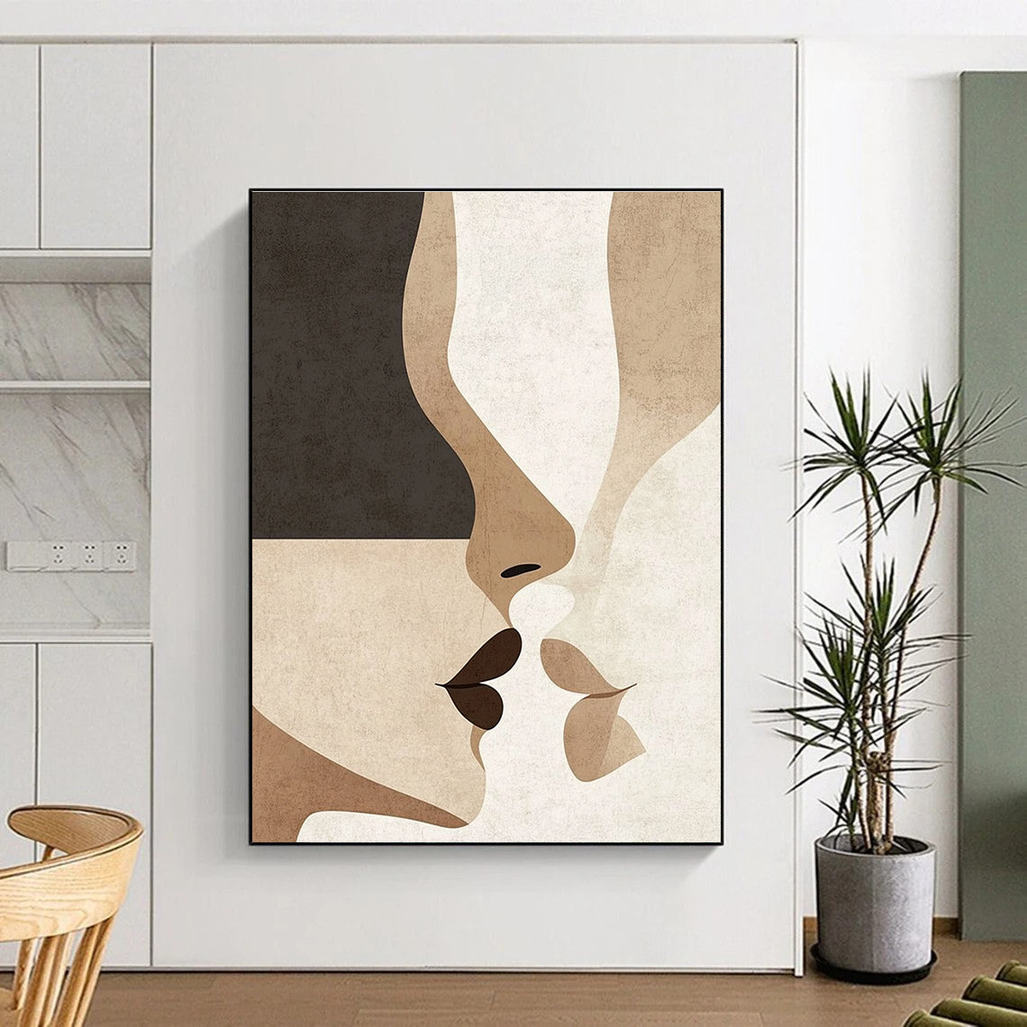 Abstract Faces in Neutral Tones Art for Bohemian - Style Café & Art - Decorated Bedroom STSC1342