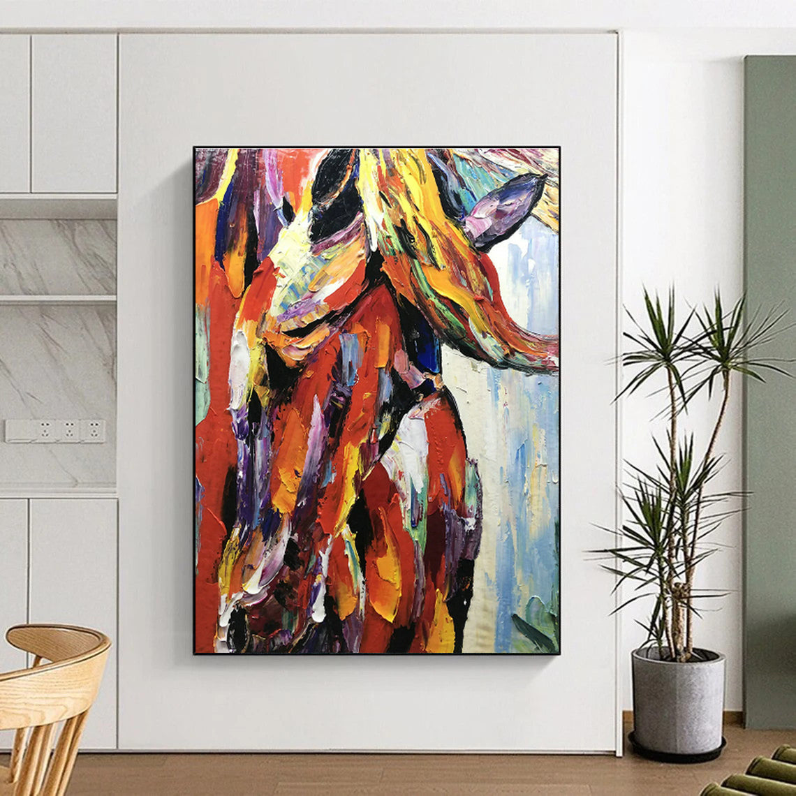 Colorful Animal Impasto Art for Bohemian Living Room & Creative Kids’ Playroom DLZ1279