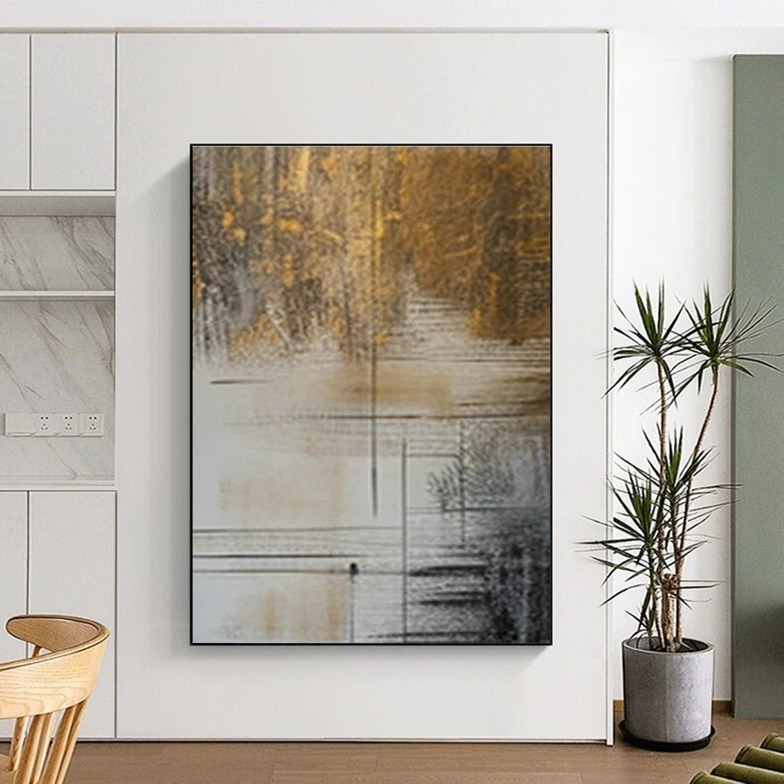 Gold - Brown Line - Geometric Abstract Art for Luxury Hotel Lobby & High - End Jewelry Store DLZ0987