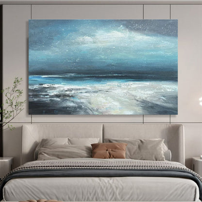 Blue - Tone Starry Sea Oil Painting for Coastal - Inspired Bedrooms DLZ2495