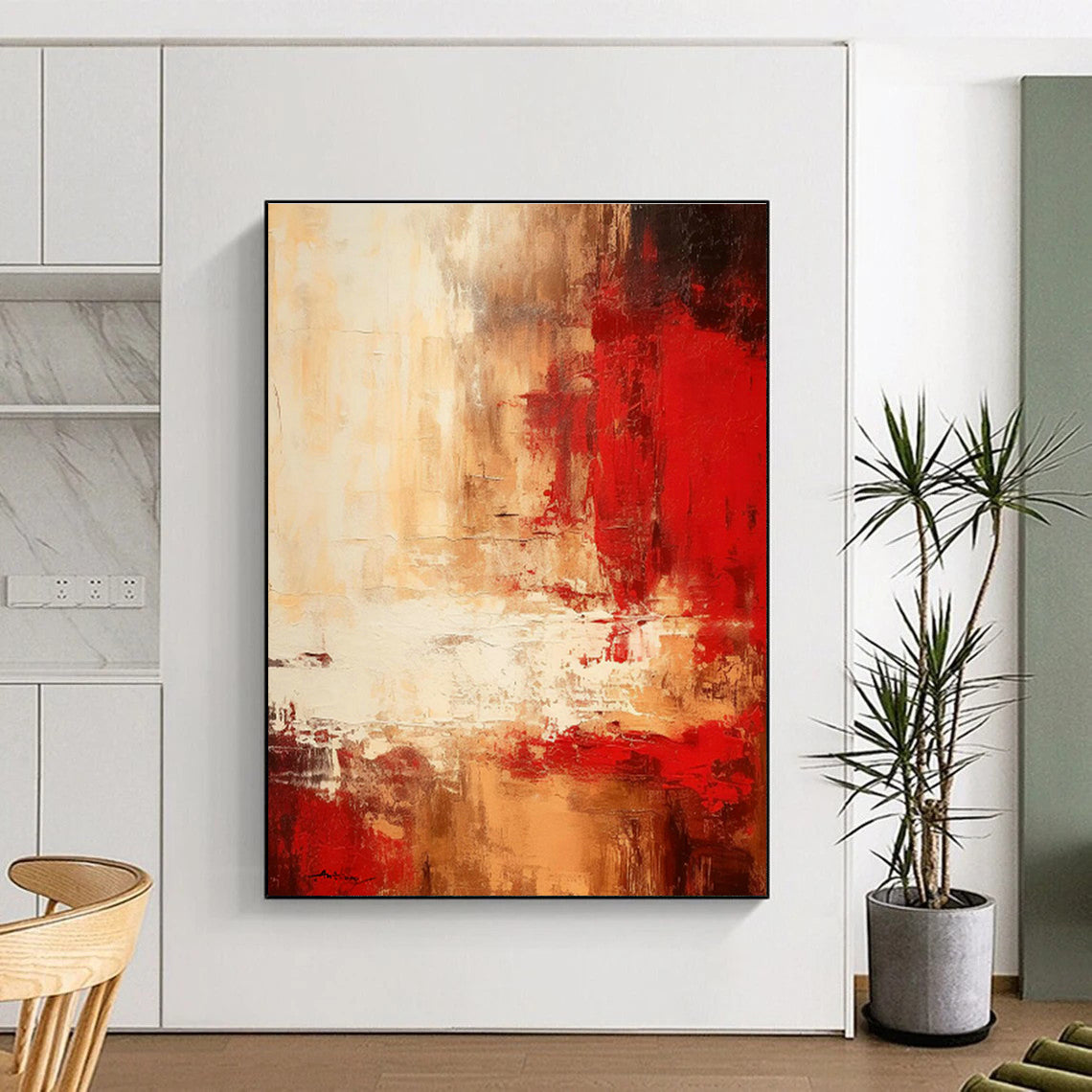 Red - Brown Artistic Abstract Art for Rustic - style Restaurant & Luxury Residence Hall DLZ0785