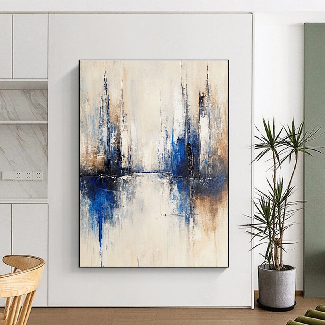 Blue - Beige City Abstract Art for Architect’s Studio & Urban - Themed Restaurant STSC134
