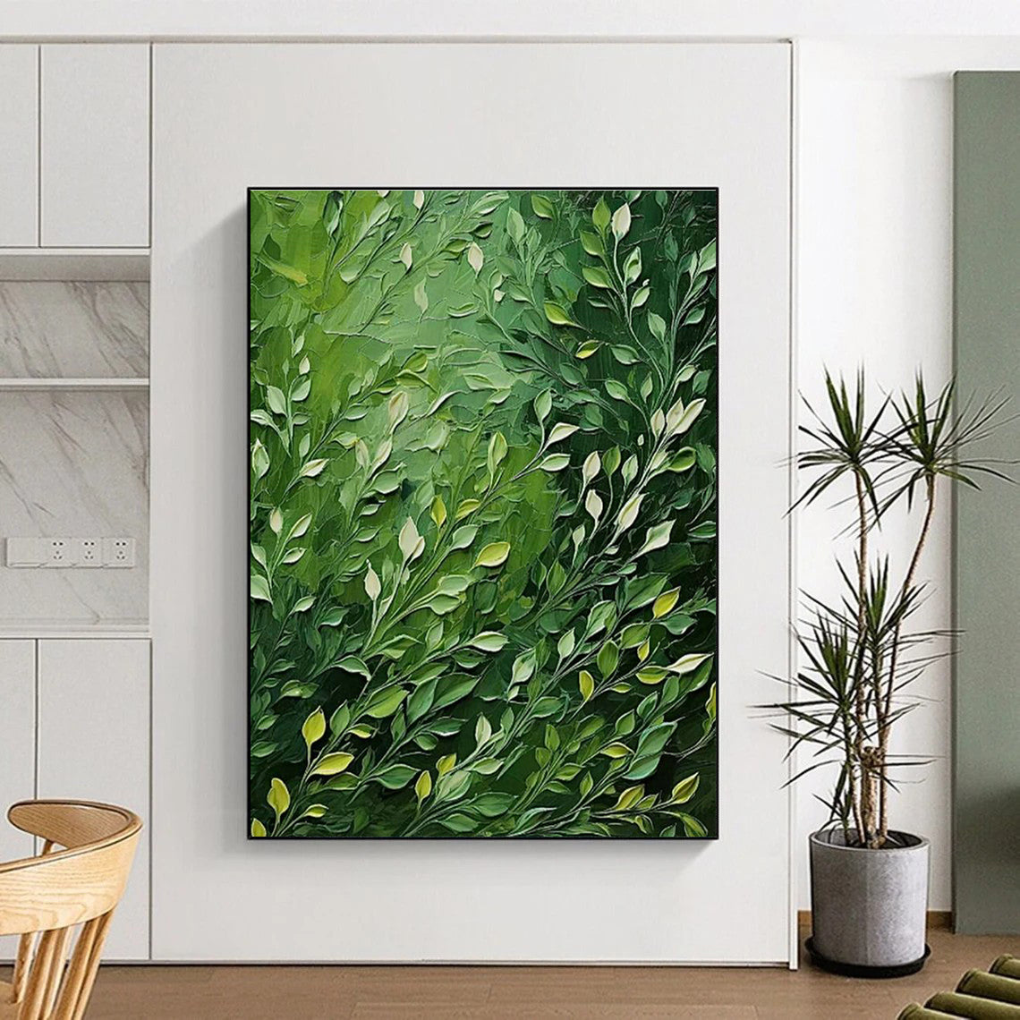 Lush Green Leaf Oil Art for Botanical - Themed Home Entryways & Sunlit Breakfast Nooks DLZ0291
