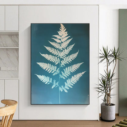 White Fern on Blue for Botanical - Themed Bathroom & Nature - Inspired Lounge STSC1288