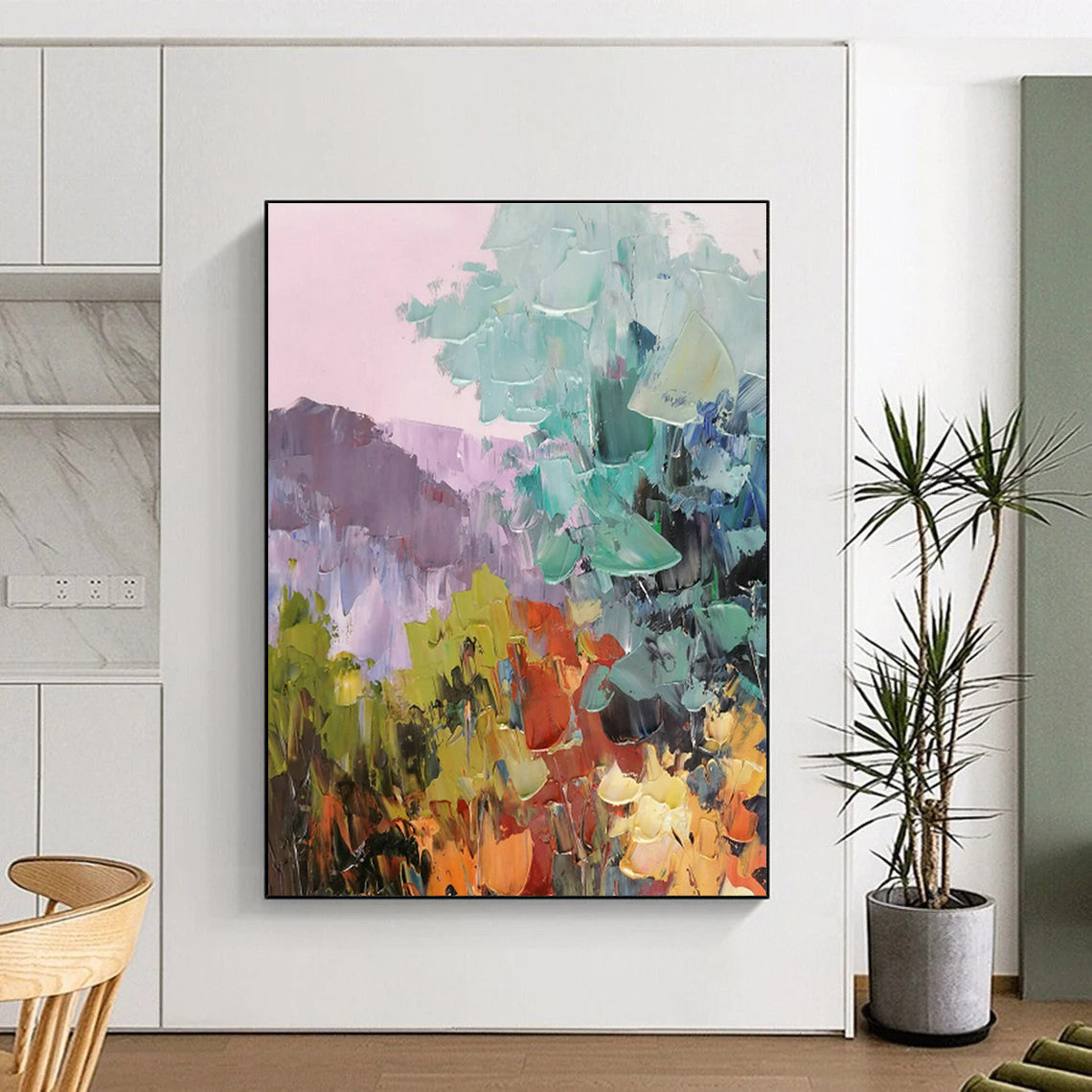 Pink - Purple Landscape Oil Painting for Bohemian Bedroom & Floral Tea Room DLZ1285