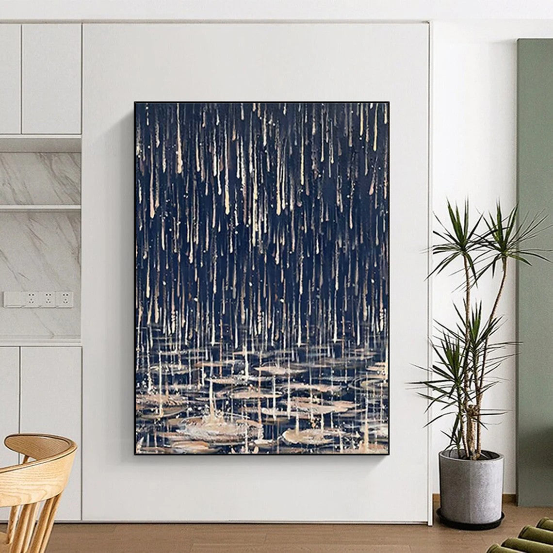 Rainy Night Pond Oil Painting for Nature - Inspired Home & Cozy Bookstore DLZ1332