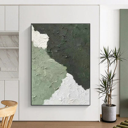 Green - White Textured Abstract Art for Bohemian Living Room & Plant - Filled Café DLZ1333